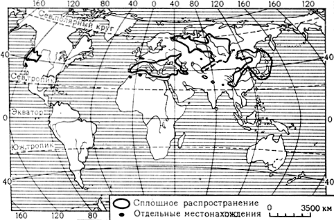 Карта 2. Ареал рода пион