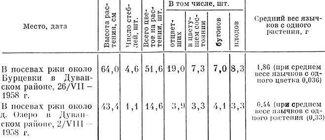Таблица 6 Характеристика морфологии и продуктивности василька голубого